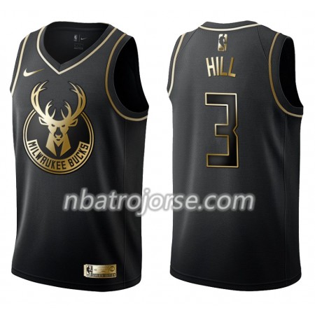 Män Milwaukee Bucks Tröja George Hill 3 Nike Svart Guld Edition Swingman